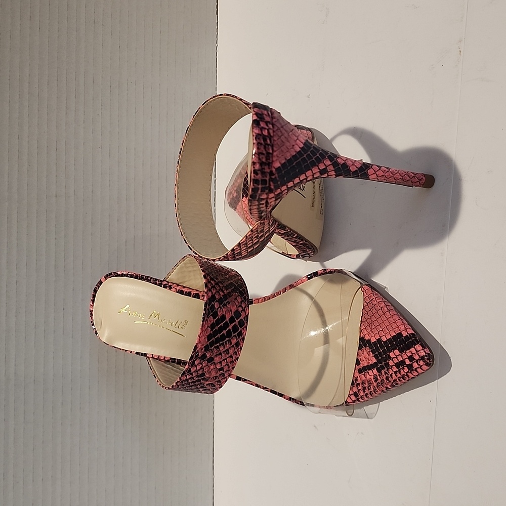 NEW Neon Pink Faux Snake Print Pointed Toe Slip On Mule Stiletto…